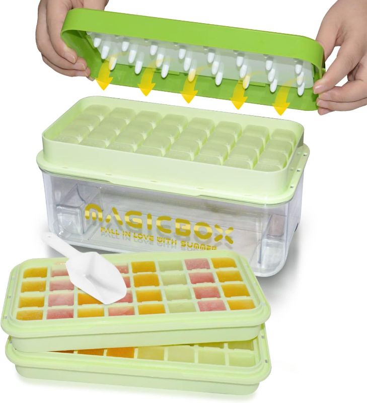 Photo 1 of Ice Cube Tray, Stackable Ice Trays for Freezer with Lid and Bin, Easy Release 64 Nuggets Ice for Chilling Cocktails Whiskey Tea Coffee Cool Drinks
