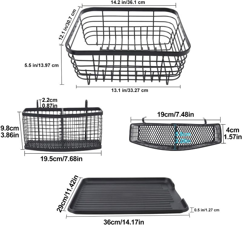 Photo 2 of TQVAI Kitchen Dish Drainer Rack with Drying Board and Full-Mesh Silverware Utensils Holder, Black
