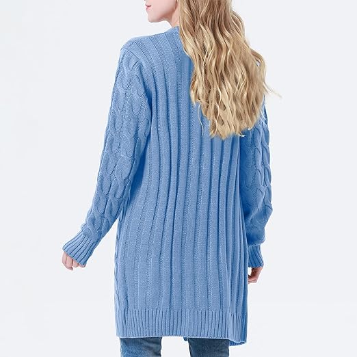 Photo 3 of Medium Womens Cardigan Long Sleeve Cable Knit Sweater Open Front Loose Outwear with Pocket
