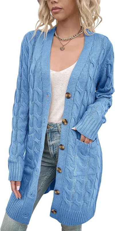 Photo 2 of Medium Womens Cardigan Long Sleeve Cable Knit Sweater Open Front Loose Outwear with Pocket
