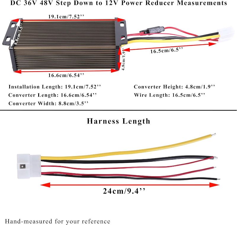 Photo 2 of Pro Chaser DC-DC Golf Carts RVs 48V 36V Volt Voltage to 12V Step Down Voltage Reducer Regulator for Headlights Taillights Solar Panels Radios (25A 300W)
