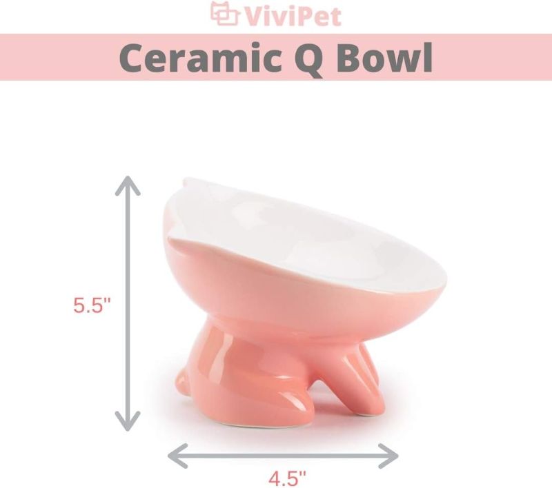 Photo 2 of ViviPet Raised Ceramic Cat Food Q Bowl Dish, Tilt Angle Protect Cat's Spine, Stress for Cat - Pink