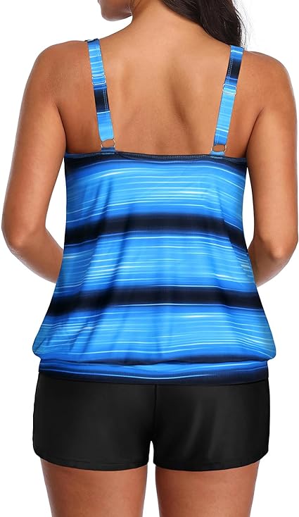 Photo 2 of (L) Aqua Eve Two Piece Women's Tankini Swimsuits Blouson Swim Tank Top with Shorts Modest Bathing Suits
