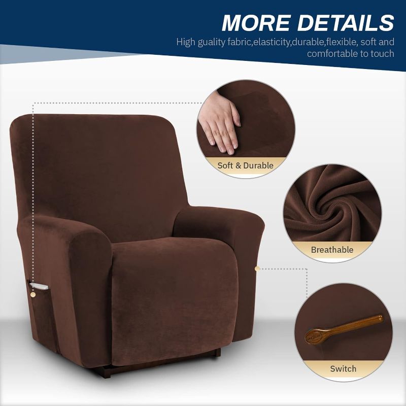 Photo 2 of Velvet Recliner Covers, Stretch Reclining Chair Covers, Recliner Sofa Slipcovers Stripe Jacquard Recliner Couch Covers Furniture Protector Covers for Pet Kid (1 Seater, Light Coffee)
