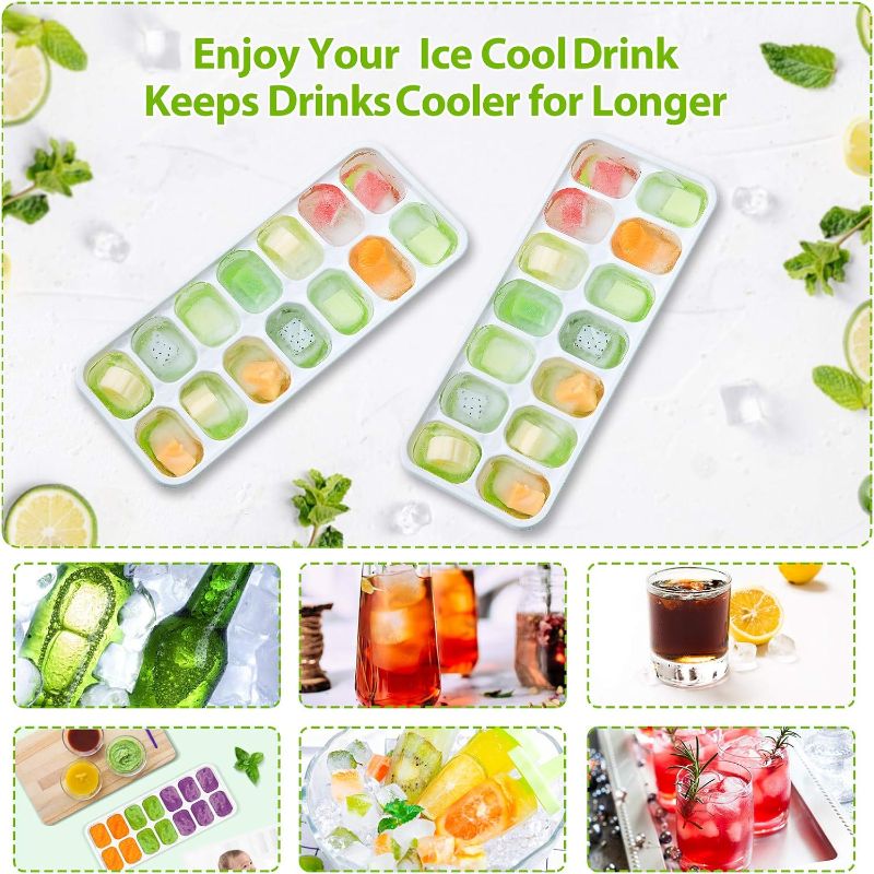 Photo 2 of 2Pack Ice Cube 8 Trays, Easy-Release 56 pcs Ice Cubes Maker with Spill-Resistant Removable Lid, LFGB Certified and BPA Free, Stackable Flexible Silicone, for Baby Food, Cocktail, Coffee
