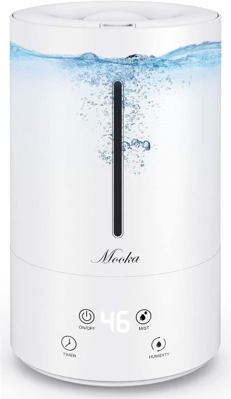 Photo 1 of Mooka Humidifier, 4.5L(1.2Gal) Cool Mist Humidifier, Top Fill Cool Mist Humidifier for Bedroom, Large Room, Quiet Operation, 13-40 Hours, Auto Shut-Off Product Name
