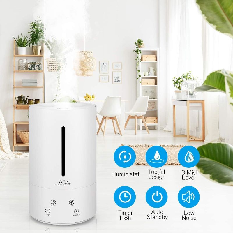 Photo 2 of Mooka Humidifier, 4.5L(1.2Gal) Cool Mist Humidifier, Top Fill Cool Mist Humidifier for Bedroom, Large Room, Quiet Operation, 13-40 Hours, Auto Shut-Off Product Name
