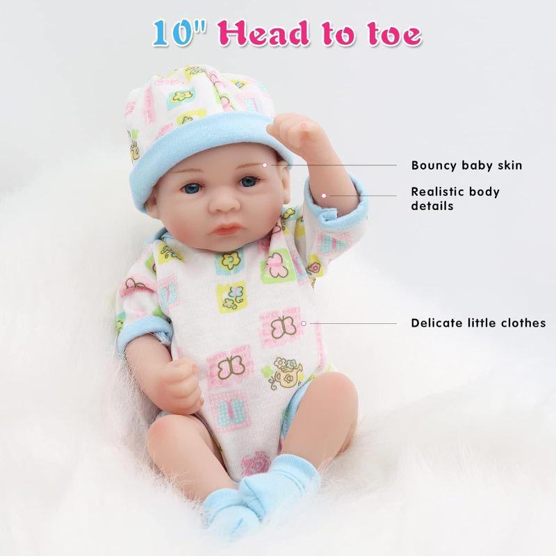 Photo 2 of Reborn Baby Boy Dolls, 10 inch Anatomically Correct Realistic Silicone Vinyl Baby Doll, Soft Body Lifelike Newborn Baby Doll Gift Set for Kids Age 3+
