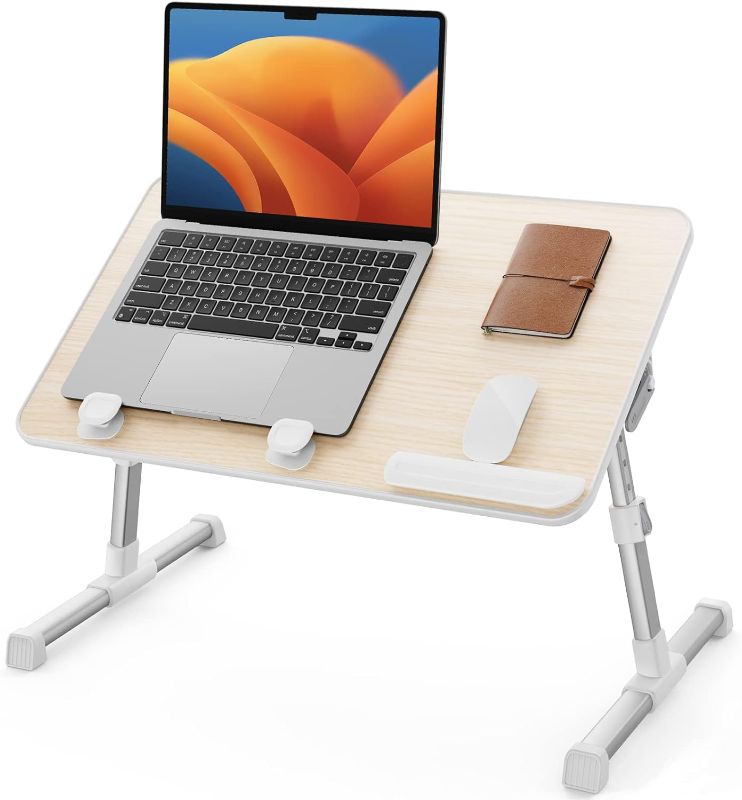 Photo 1 of SAIJI Laptop Bed Tray Table, Adjustable Home Office Standing Desk Portable Lightweight Foldable Lap Desk for Sofa Couch Floor Working Studying Reading Writing Eating,Fit Up to 17" Laptop(Large,Teak)
