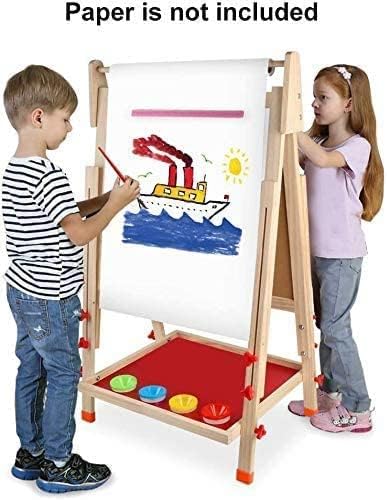 Photo 2 of Kids Wooden Art Easel Double-Sided Whiteboard and Chalkboard Adjustable Standing Easel with Paper Roll Holder,Letters and Numbers Magnets and Other Accessories Gift for Kids Toddlers Boys and Girls
