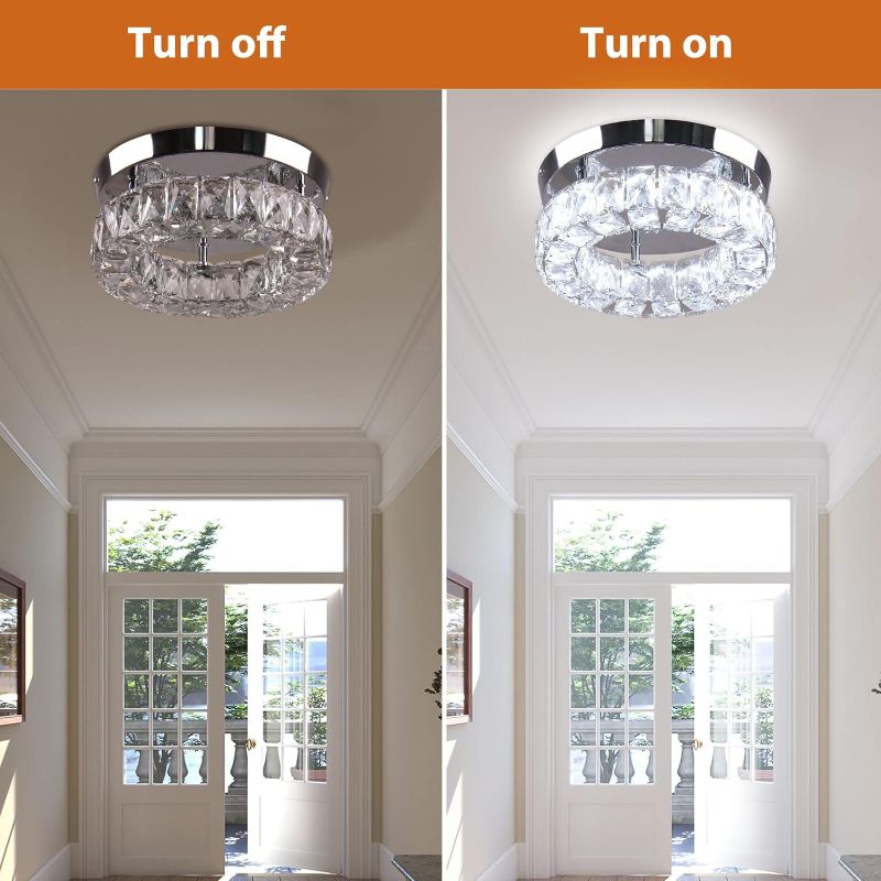 Photo 3 of 9.8" Crystal Flush Mount Ceiling Light Fixtures LED Round Mini Chandelier Light Fixture Ceiling Lamp for Kitchen Hallway Foyer 15 W 6000K
