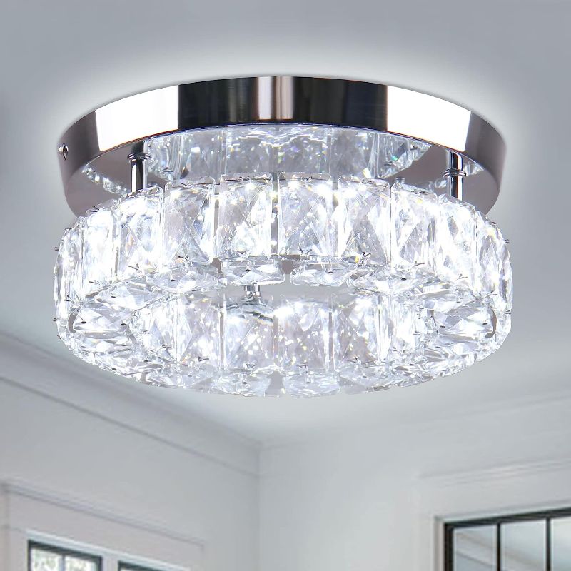 Photo 1 of 9.8" Crystal Flush Mount Ceiling Light Fixtures LED Round Mini Chandelier Light Fixture Ceiling Lamp for Kitchen Hallway Foyer 15 W 6000K
