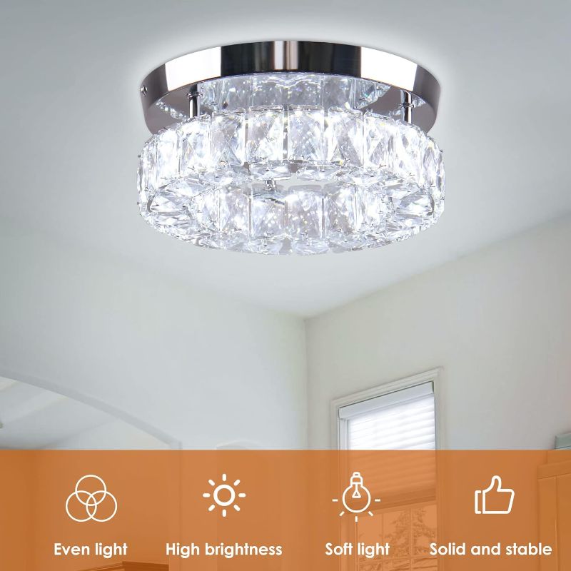 Photo 2 of 9.8" Crystal Flush Mount Ceiling Light Fixtures LED Round Mini Chandelier Light Fixture Ceiling Lamp for Kitchen Hallway Foyer 15 W 6000K
