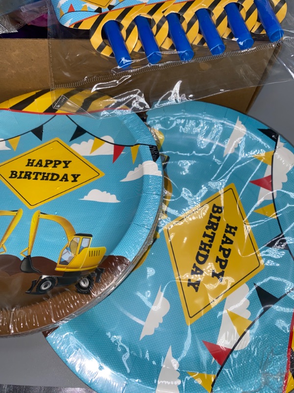 Photo 2 of Construction Birthday Party Supplies for Boys Kids, 10 Plates and 10 Napkins, for Excavator Themed Birthday Party Decorations Set With 50 Plus More Decoration 
