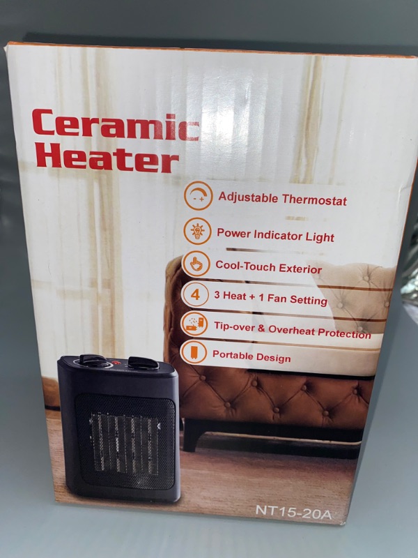 Photo 1 of Space Heater, 1500W Electric Heaters Indoor Portable with Thermostat, PTC Fast Heating Ceramic Room Small Heater with Heating and Fan Modes for Bedroom, Office and Indoor Use
