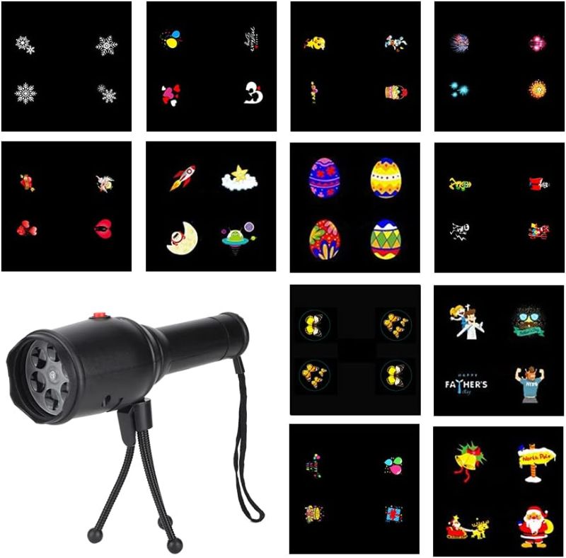 Photo 1 of LED Flashlight Projector Light Plug in Card for Holiday Gift 4W 6 Hole Lens (12 Film Pattern Cards (Pictures 1 to 12))
