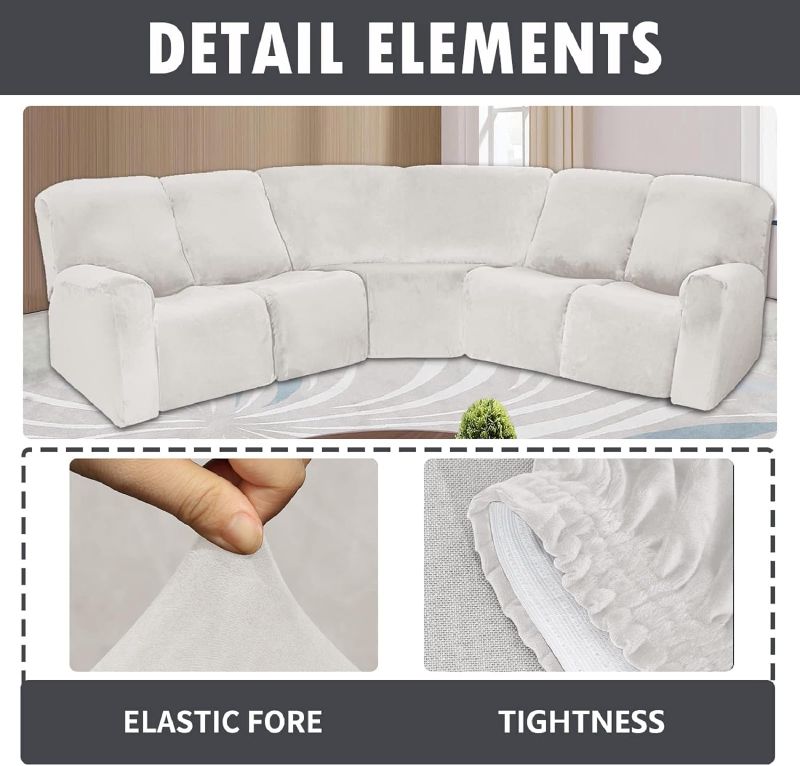 Photo 2 of MINGPINHUIUS 7 Piece Velvet Sectional Sofa Covers Recliner Sofa Cover New Sofa Slipcover with Elastic Straps Super Soft Waterproof Magic Sofa Couch Covers for Living Room (Ivory White)
