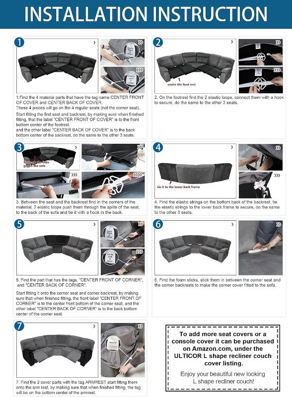 Photo 1 of MINGPINHUIUS 7 Piece Velvet Sectional Sofa Covers Recliner Sofa Cover New Sofa Slipcover with Elastic Straps Super Soft Waterproof Magic Sofa Couch Covers for Living Room (Ivory White)
