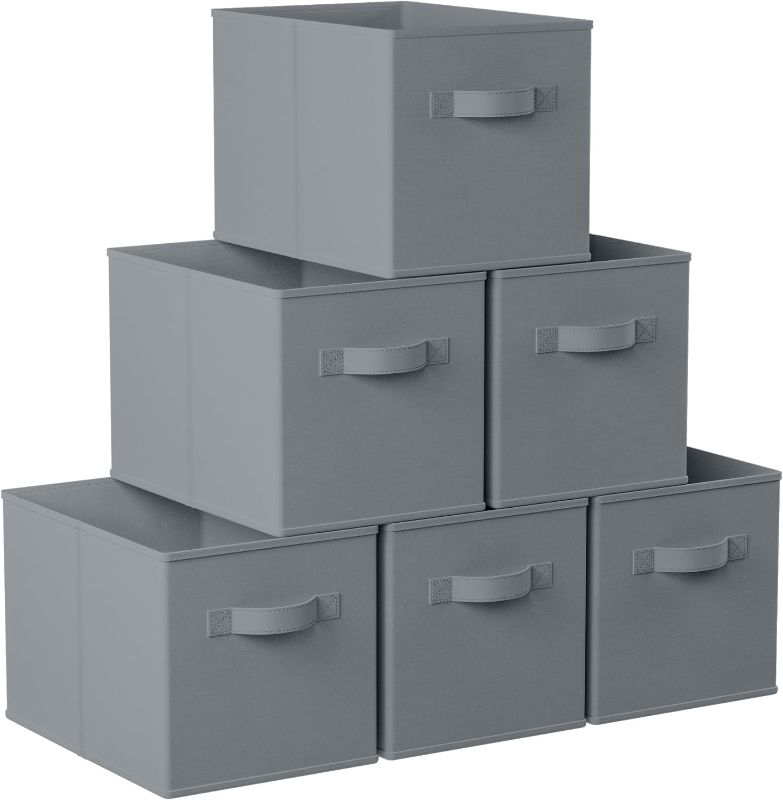 Photo 1 of Ornavo Home Foldable Collapsible Kallax Storage Box Bins Shelf Basket Cube Organizer With Dual Handles - Set of 6 - 13 x 15 x 13 - Gray
