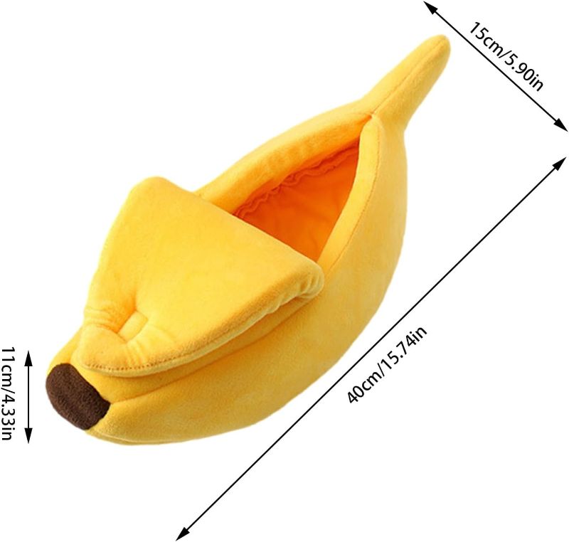 Photo 2 of Lovely Pet Bed Supplies, Banana Shape Washable Dog Bed, Soft Cat Warm Nest with Half Open Lid, Winter Enclosed Dog Kennel, Comfortable Pet Feline Cozy Bed, Cute Pets House for Kittens Rabbits Sleep
