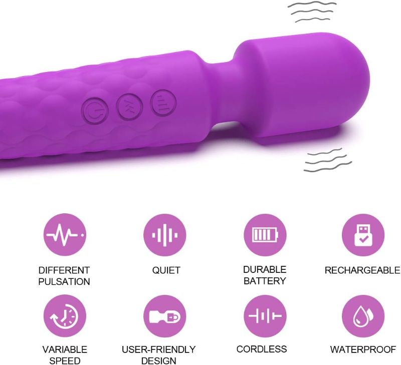 Photo 3 of Female Vibrator, G-Spot & Sex Toy, 20 Modes & 8 Speeds Wand Massager, Quiet, Waterproof, USB Rechargeable Vibrator, Hand-Held Cordless Sex Toys Vibrator for Her Pleasure, Female Adult Toy - Purple
