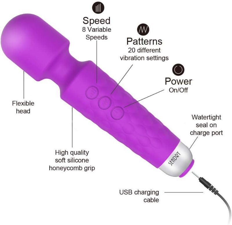 Photo 2 of Female Vibrator, G-Spot & Sex Toy, 20 Modes & 8 Speeds Wand Massager, Quiet, Waterproof, USB Rechargeable Vibrator, Hand-Held Cordless Sex Toys Vibrator for Her Pleasure, Female Adult Toy - Purple
