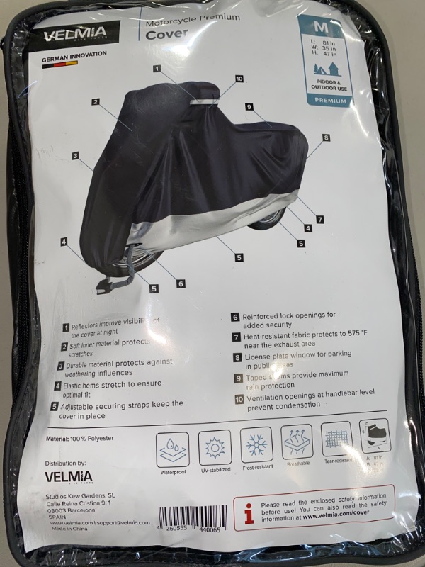 Photo 4 of VELMIA Motorcycle Cover extremely heat resistant up to 550 F I High standard motorcycle cover waterproof outdoor for all seasons, motorcycle storage, scooter cover, moped cover, harley cover
