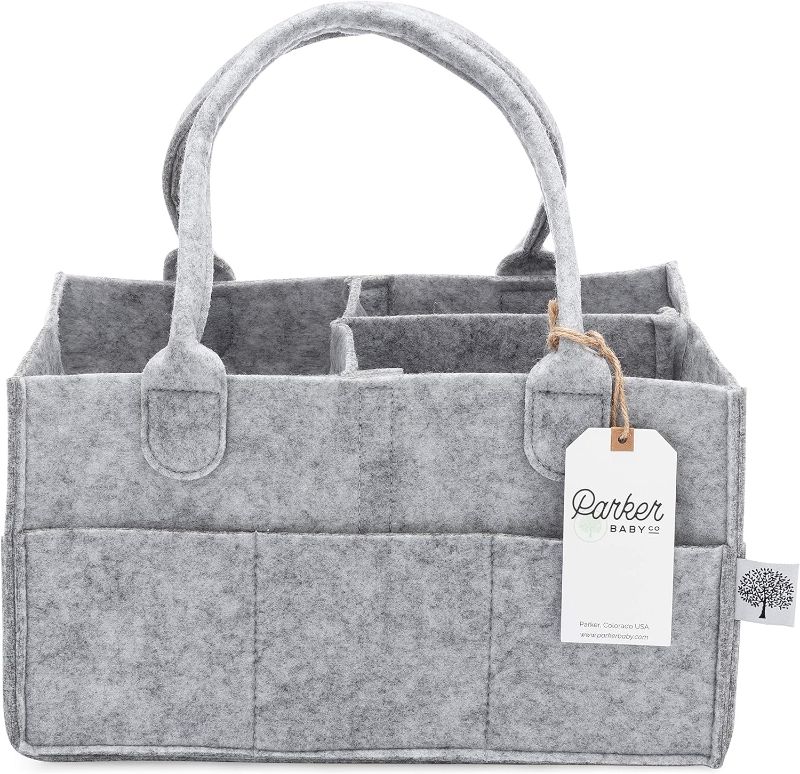 Photo 1 of Parker Baby Diaper Caddy - Nursery Storage Bin and Car Organizer for Diapers and Baby Wipes - Grey
