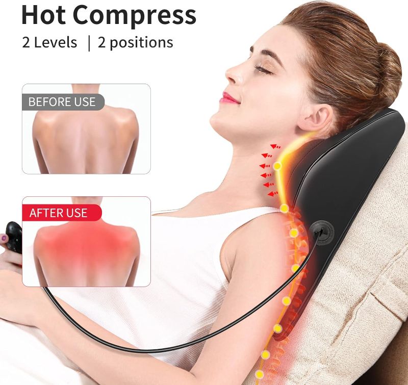 Photo 3 of Boriwat Back Massager with Heat, Massagers for Neck and Back, 3D Kneading Massage Pillow for Back, Neck, Shoulder, Leg Pain Relief, Gifts for Men Women Mom Dad, Stress Relax at Home Office and Car
