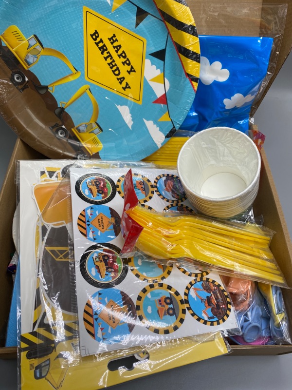 Photo 2 of 84pcs Construction Birthday Party Supplies for Boys Kids, 10 Plates and 10 Napkins, for Excavator Themed Birthday Party Decorations Set
