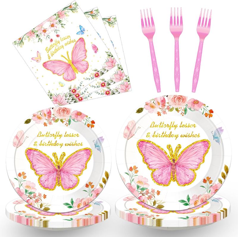 Photo 1 of 45PCS Pink Butterfly Birthday Decorations,Butterfly Plates And Butterfly Napkins Set For 10 Guests, Butterfly Decorations For Kids (Pink) Small Gathering
