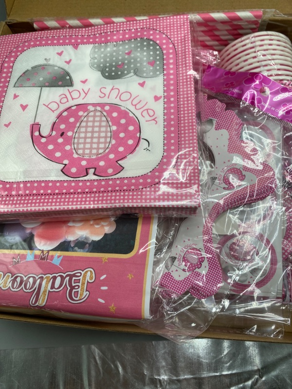 Photo 2 of 91Pcs Home Comforts Baby Shower Decorative Girl Pink- Set of 10 Guest Balloons Table Cloth Banner and More
