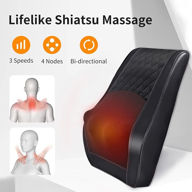 Photo 2 of Boriwat Back Massager with Heat, Massagers for Neck and Back, 3D Kneading Massage Pillow for Back, Neck, Shoulder, Leg Pain Relief, Gifts for Men Women Mom Dad, Stress Relax at Home Office and Car
