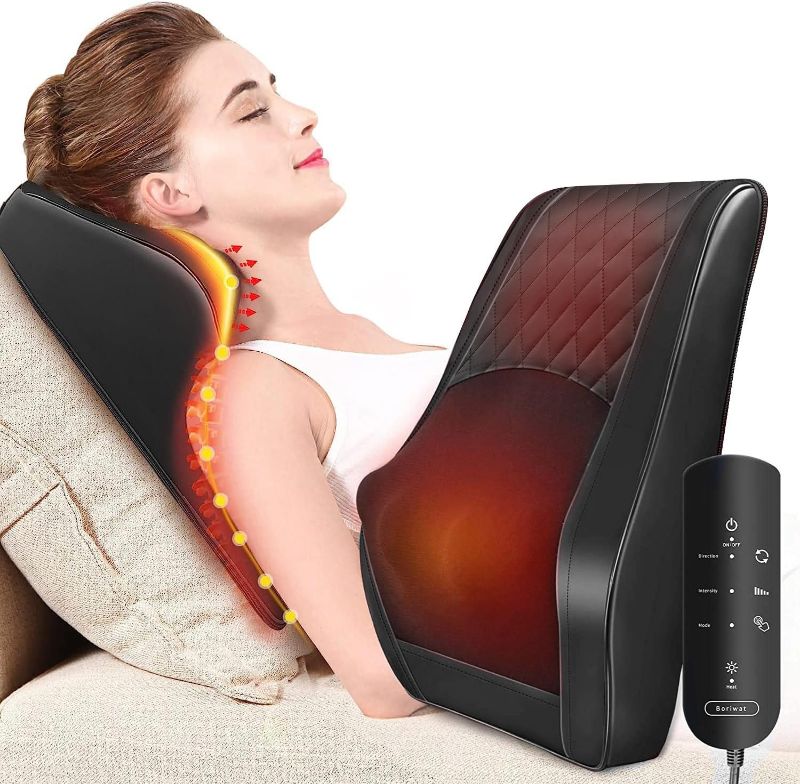 Photo 1 of Boriwat Back Massager with Heat, Massagers for Neck and Back, 3D Kneading Massage Pillow for Back, Neck, Shoulder, Leg Pain Relief, Gifts for Men Women Mom Dad, Stress Relax at Home Office and Car
