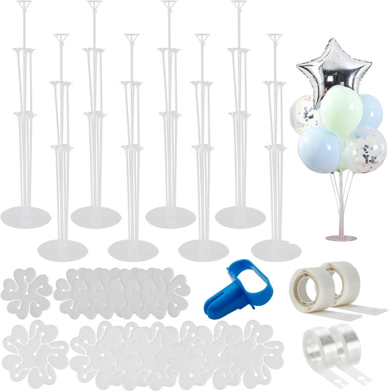 Photo 1 of 8 Sets 28 Inch Balloon Stand Kits, Balloon Sticks with Base For Table Floor Graduation Baby Shower Happy Birthday Engagement Fiesta Party Decorations Class
