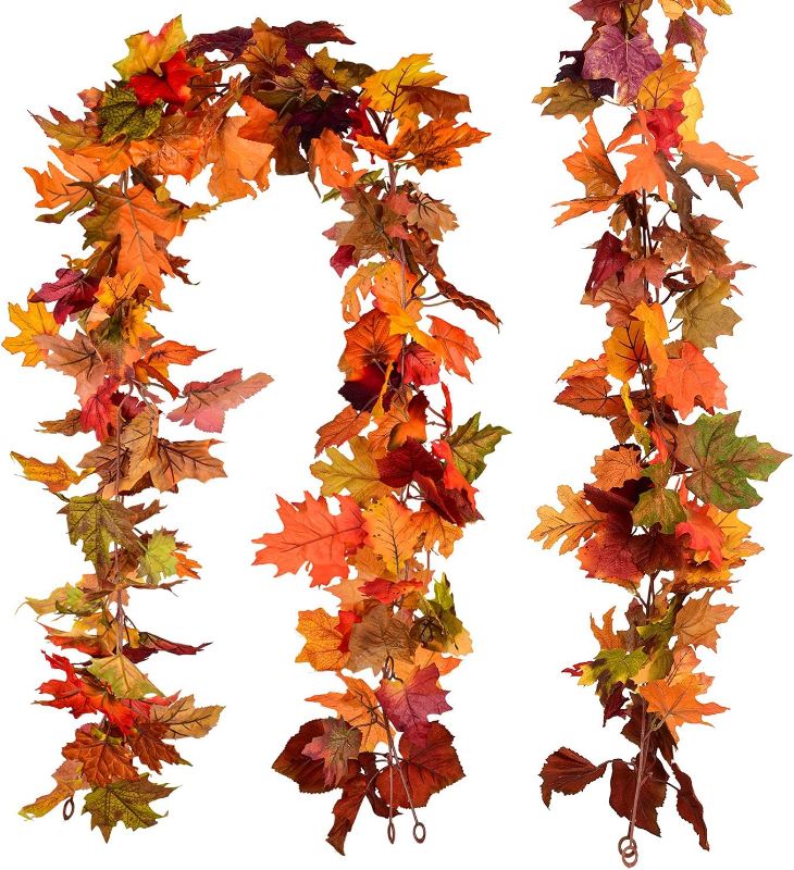 Photo 1 of Lvydec 4 Pack Fall Maple Garland - 5.9ft/Strand Artificial Fall Foliage Garland Realistic Maple Leaves Autumn Decor for Home Wedding Halloween Thanksgiving Party (Mixed Color)
