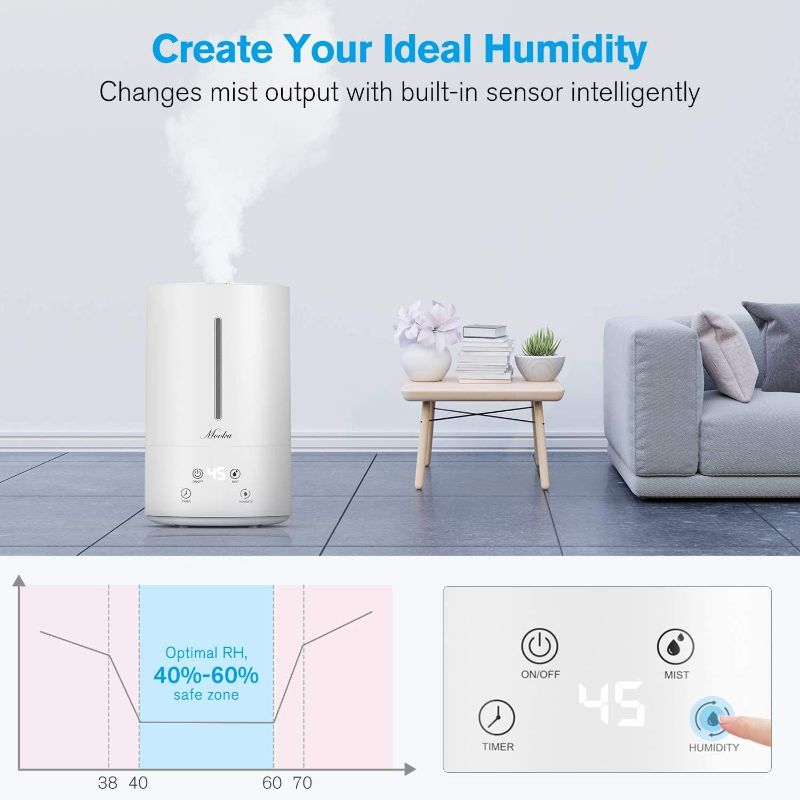 Photo 2 of Mooka Humidifier, 4.5L(1.2Gal) Cool Mist Humidifier, Top Fill Cool Mist Humidifier for Bedroom, Large Room, Quiet Operation, 13-40 Hours, Auto Shut-Off Product Name
