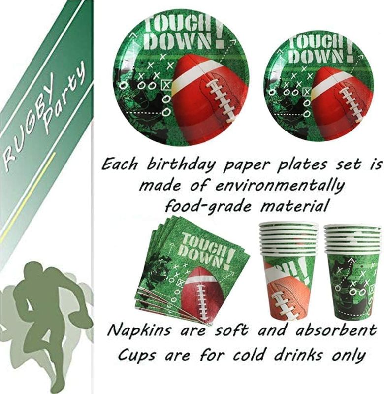 Photo 2 of Football Party Decorations Football Birthday Party Decorations Football Party Plates Napkins Cups Tablecloth Balloons Banner for Football Touchdown Game Day Tailgate Party Supplies
