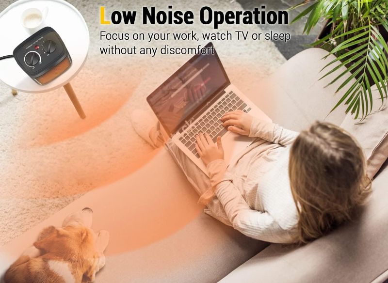 Photo 1 of Space Heater, 1500W Electric Heaters Indoor Portable with Thermostat, PTC Fast Heating Ceramic Room Small Heater with Heating and Fan Modes for Bedroom, Office and Indoor Use

