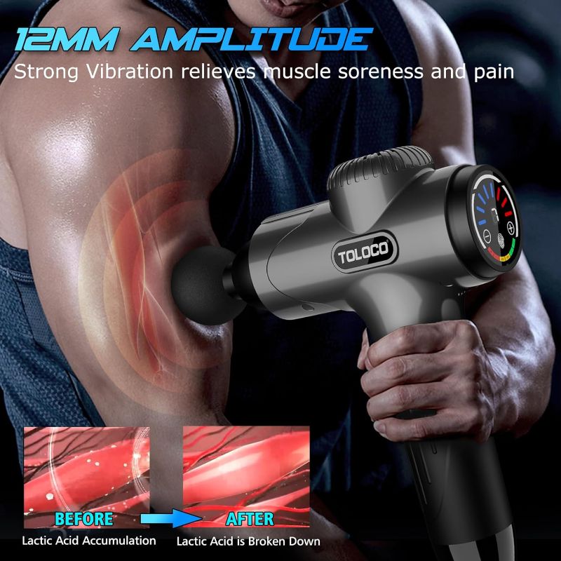 Photo 2 of TOLOCO Massage Gun, Muscle Massage Gun Deep Tissue, Percussion Massage Gun with 10 Replacement Heads, Super Quiet Portable Electric Massager for Athletes, Treatment, Relax, Grey
