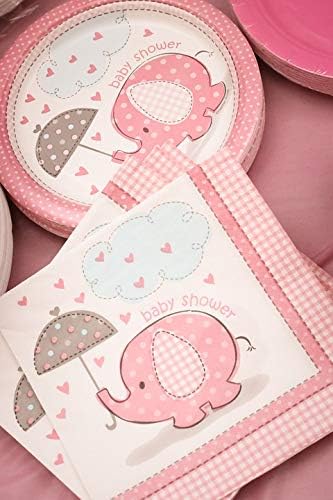 Photo 1 of 201 Pc Pink Elephant Baby Shower Decorations For Boy, baby boy Birthday Party Supplies -Tablecloth, Paper Plates Napkins Straws Cups Forks Spoons & Knives - Elephant Theme Tableware Set Serves 10
