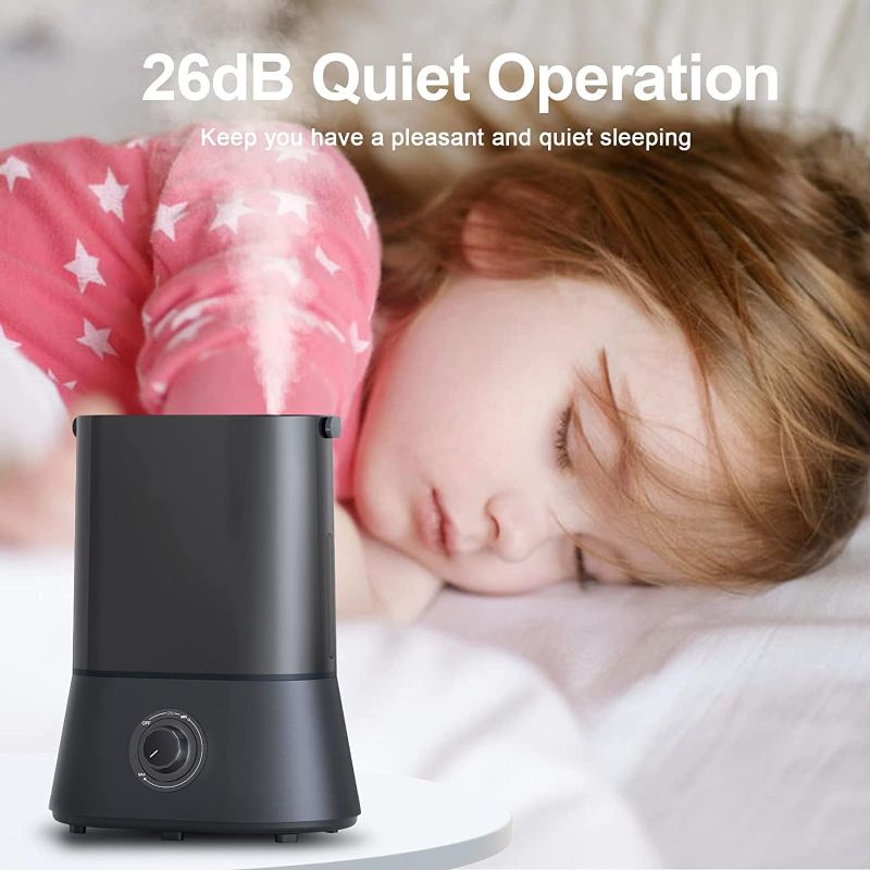 Photo 2 of Air Humidifier for Bedroom, 4L Cool Mist Humidifiers for Baby, 26dB Quiet Humidifiers for Large Room, Adjustable Mist Knob, 360° Rotatable Nozzle, Waterless Auto Shut-Off, Easy to Clean, Up to 50H Runtime (Black)
