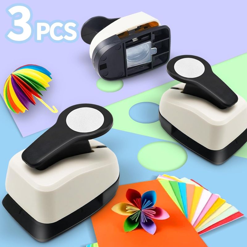 Photo 2 of Circle Punch, Circle Hole Punch, Paper Hole Puncher, 3 PCS Circle Punch Set, 1 inch Circle Punch, 5/8'' Circle Paper Puncher, 3/8'' Hole Punch, Craft Punches, Hole Puncher for Crafts, Shape Punch
