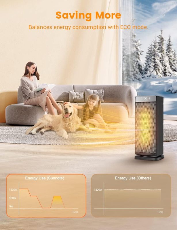 Photo 2 of Space Heater for Indoor Use, 1500W Fast Heating, Electric & Portable Ceramic Heaters with Thermostat, 5 Modes, 24Hrs Timer, 80°Oscillating Room Heater with Remote, Safe for Office Bedroom Use
