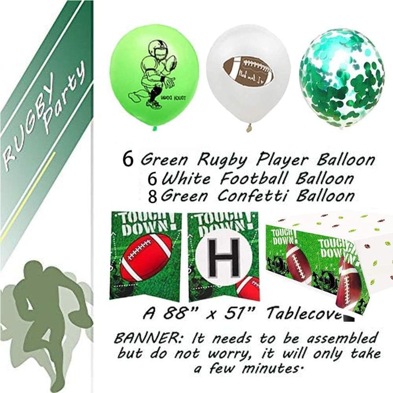 Photo 2 of Football Party Decorations Football Birthday Party Decorations Football Party Plates Napkins Cups Tablecloth Balloons Banner for Football Touchdown Game Day Tailgate Party Supplies

