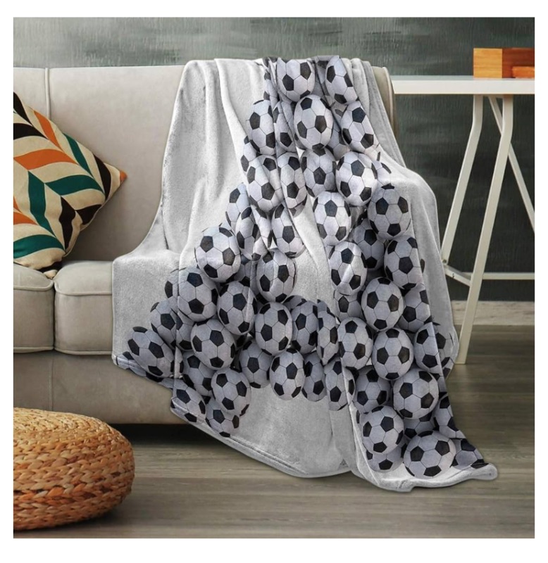 Photo 2 of Flannel Fleece Throw Blankets, Soccer Collection Simple Modern A Alphabet Decorative Blankets, Lightweight Super Soft Luxury Cozy Blanket for Stadium Couch Bed Sofa Chair 