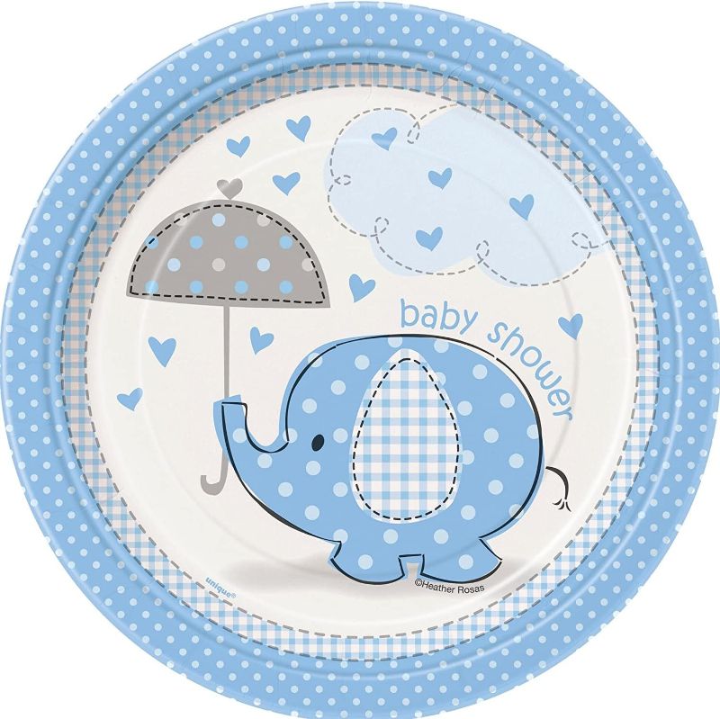 Photo 1 of Blue Elephant Baby Shower 7" Cake/Dessert Plates, 10 Count 
