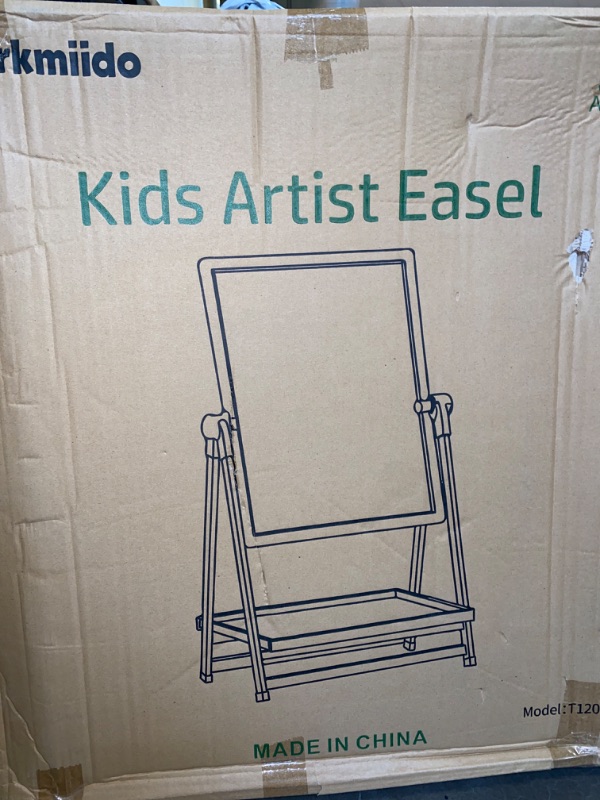 Photo 3 of Wooden Art Easel for Kids, Double Sided Kids Easel with Whiteboard & Chalkboard, Height Adjustable Standing Toddler Easel with Painting Accessories, Education Gift for Boys and Girl Toddler
