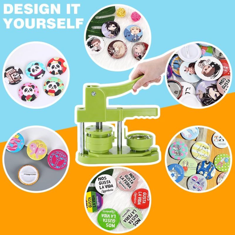 Photo 3 of Button Maker Machine 58mm (2.25 in) Installation-free, DIY Button Pin Maker Machine, Button Badge Press Machine with Free 100pcs Button Maker Supplies & Pictures & Circle Cutter & Magic Book
