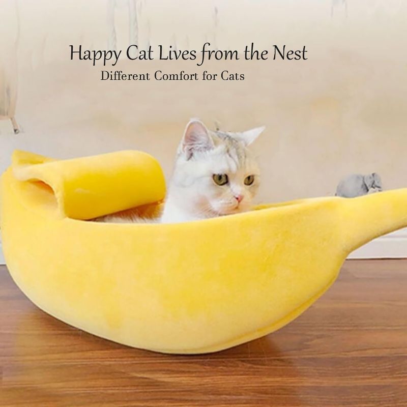 Photo 1 of Creative Banana Shape Pet Dog Cat Bed, Cute Banana Bed for Dog Cat Self-Warming Winter Bed Mat Pet Supplies for Puppy Kitten (M)
